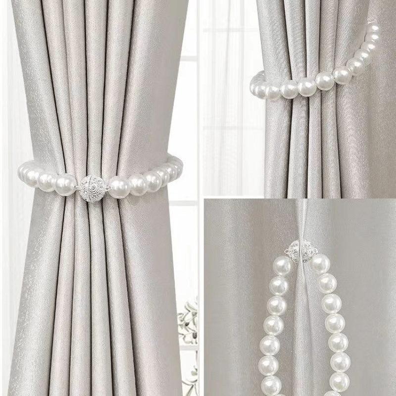 Set of 2 Decorative Magnetic Curtain Tiebacks Faux Pearl Beads for Bedroom Living Room