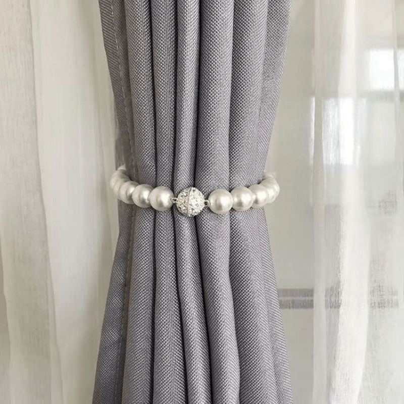 Set of 2 Decorative Magnetic Curtain Tiebacks Faux Pearl Beads for Bedroom Living Room