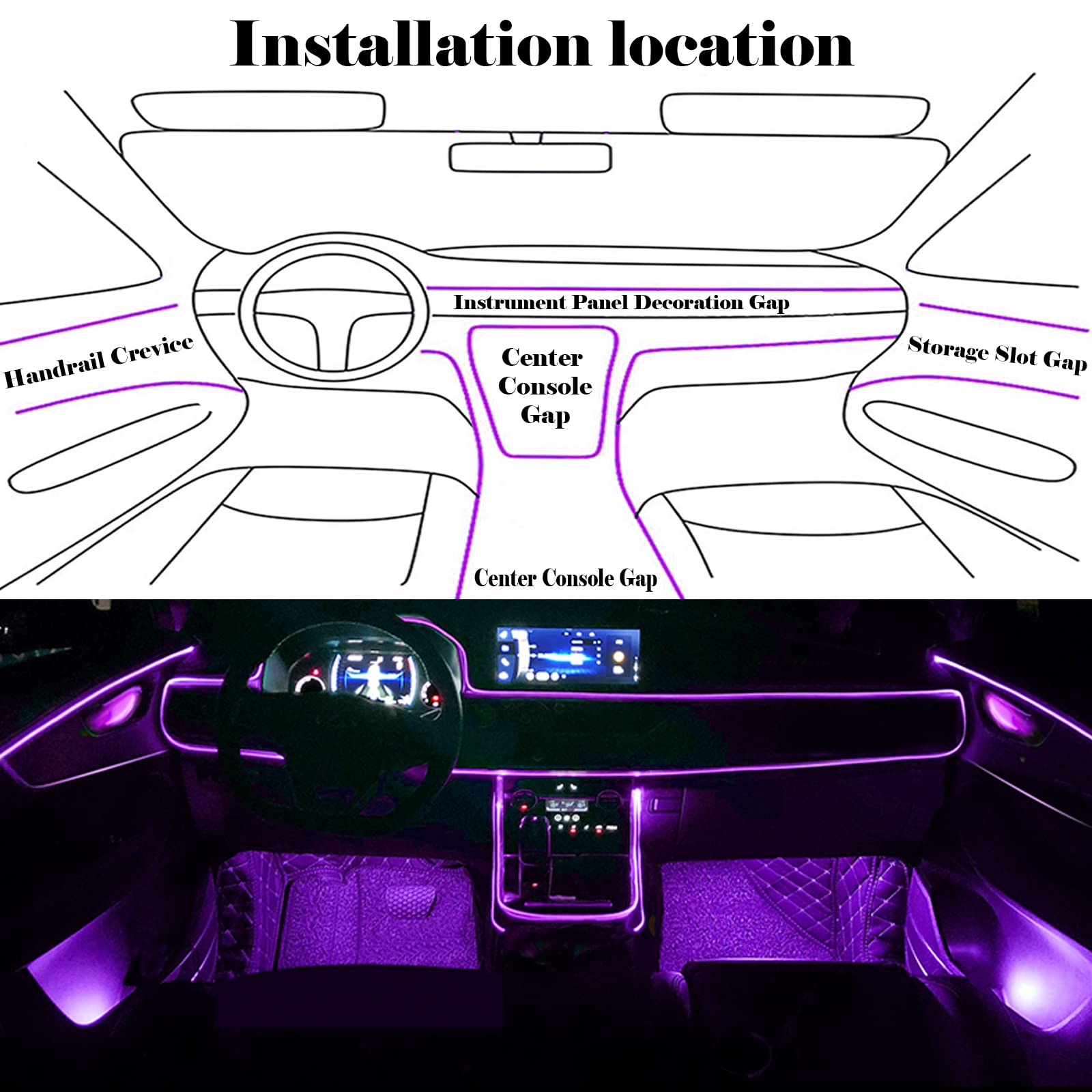 Car Interior RGB LED Strip Lights Ambient Lighting Kit with Music Sync