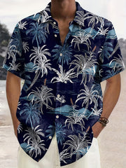 Men's Hawaiian Shirt Short Sleeve Coconut Tree Print Woven Polyester Regular Fit Beachwear Plus Size