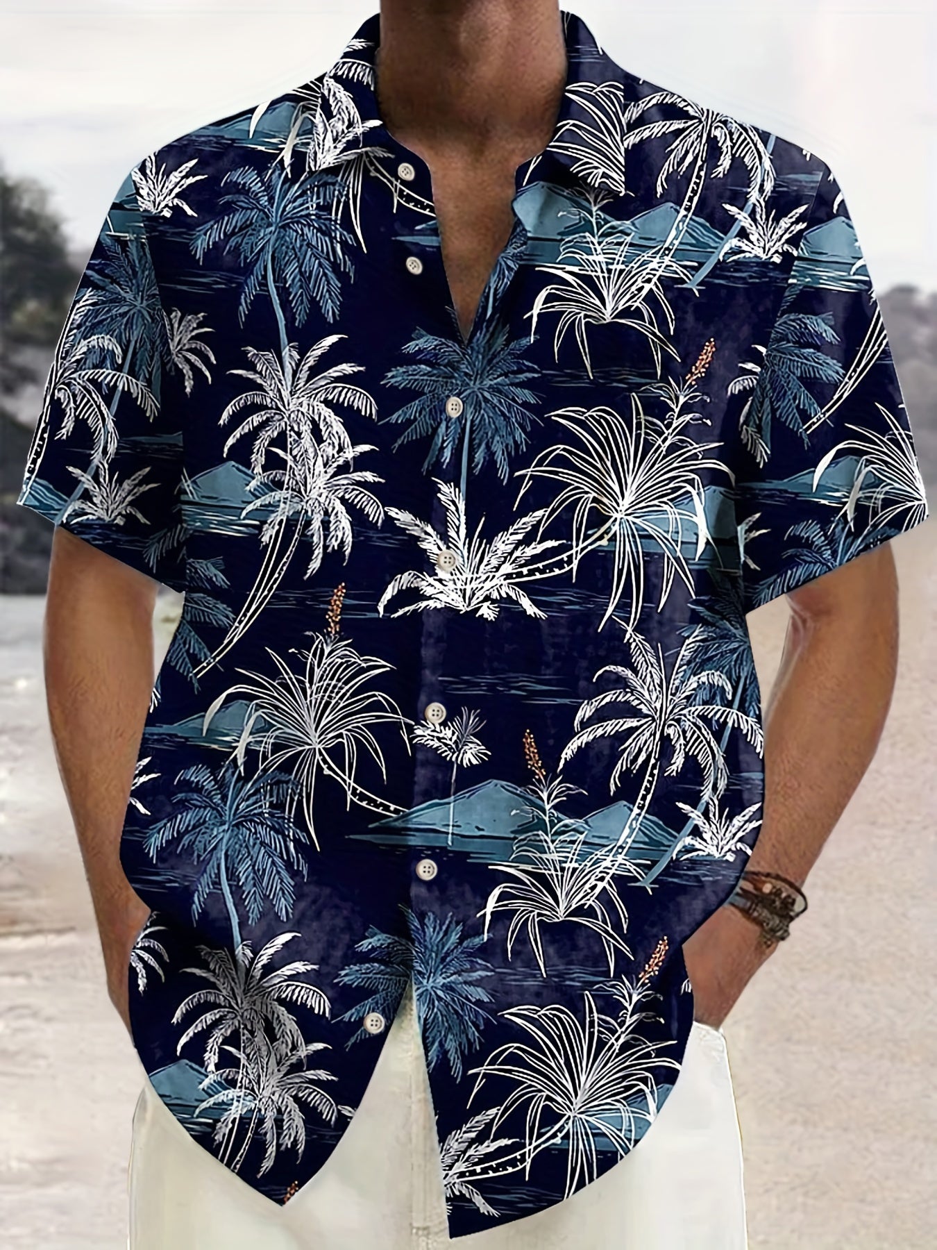 Men's Hawaiian Shirt Short Sleeve Coconut Tree Print Woven Polyester Regular Fit Beachwear Plus Size