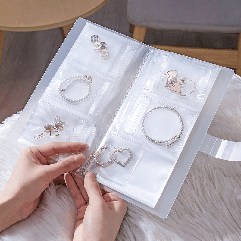 Органайзер для украшений для путешествий с 84/160 ячейками, большой ёмкости для хранения серёг и колец, прозрачный дисплейный кейс для колец и антиоксидантные мешочки для ожерелий.