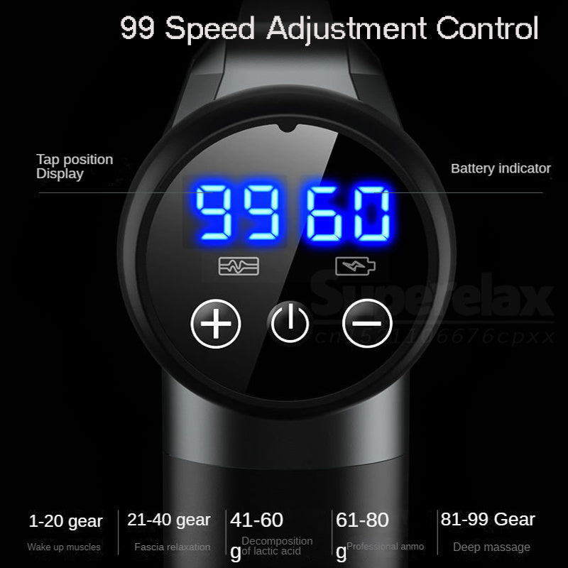 Zaryadlanadigan Fascia quroli, 8 massaj boshli, LED ekran va 99 darajadagi mushak massaji bilan