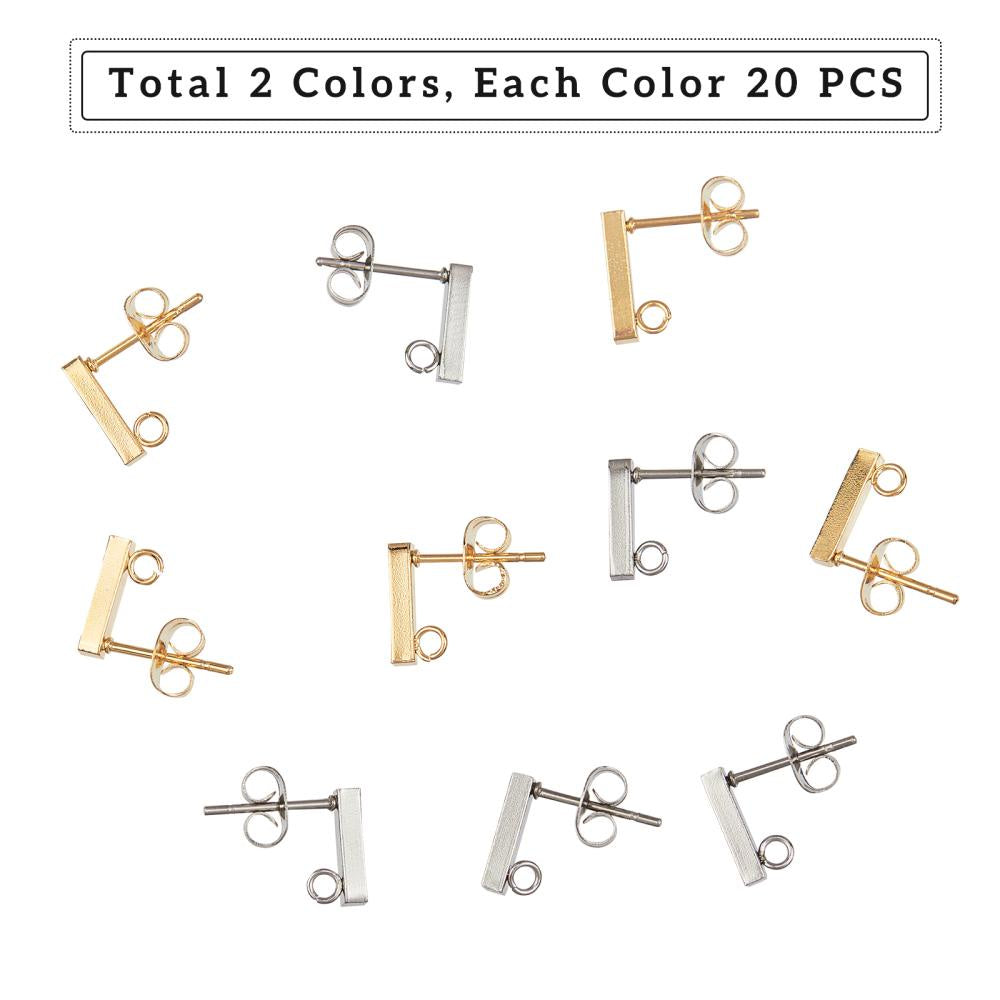 Set of 10 Stainless Steel Stud Earring Findings with Loop and Ear Nut 40 Pieces