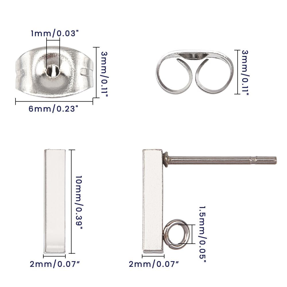 Set of 10 Stainless Steel Stud Earring Findings with Loop and Ear Nut 40 Pieces