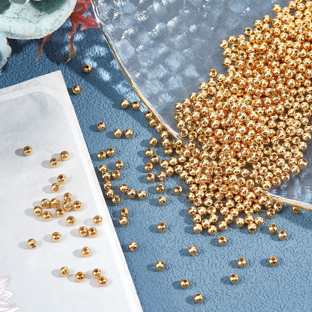 500 Pieces Hollow Round Stainless Steel Beads 3x3mm Gold for Jewelry Making