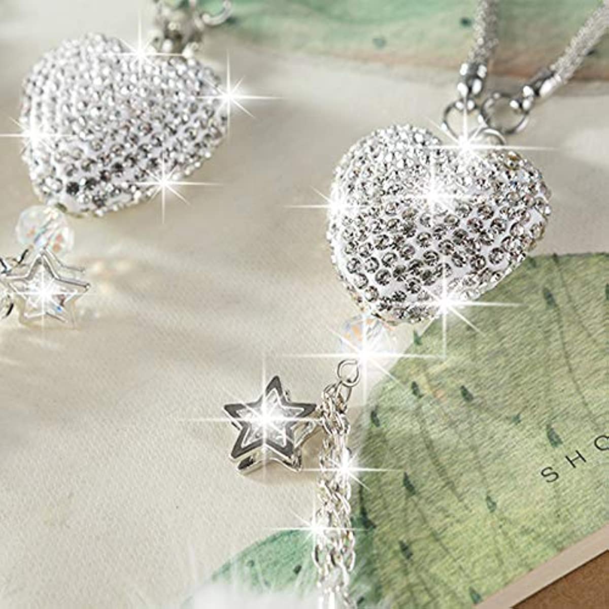 Women Girls Rhinestone Plush Ball Car Ornament Bling Love Heart