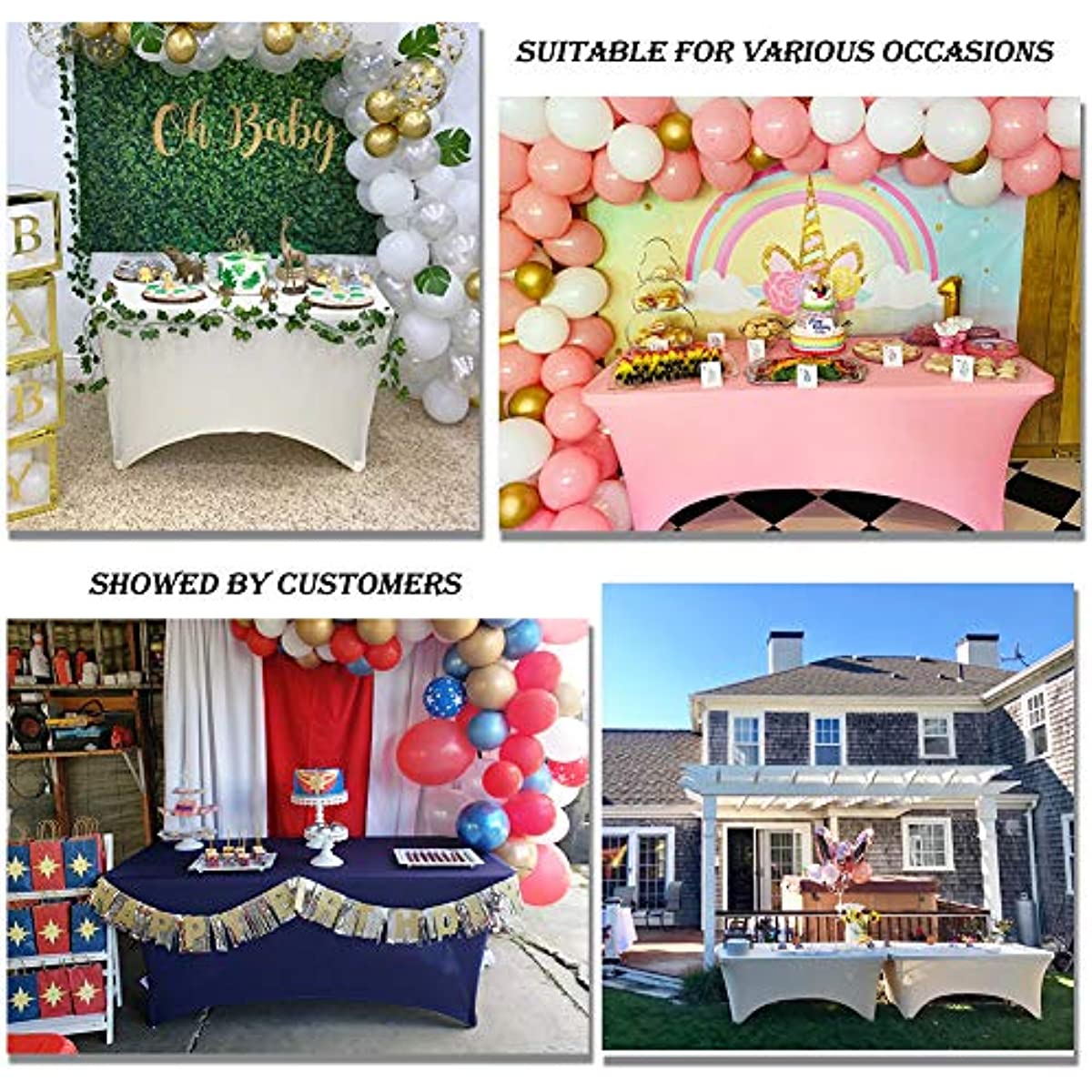 Spandex Rectangular Table Cover Washable Wrinkle-Resistant Stretchy for Events