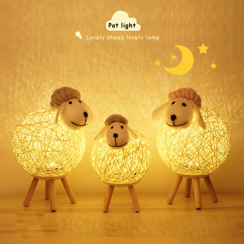 Handwoven LED Sheep Night Light with Remote Control for Bedroom Decor