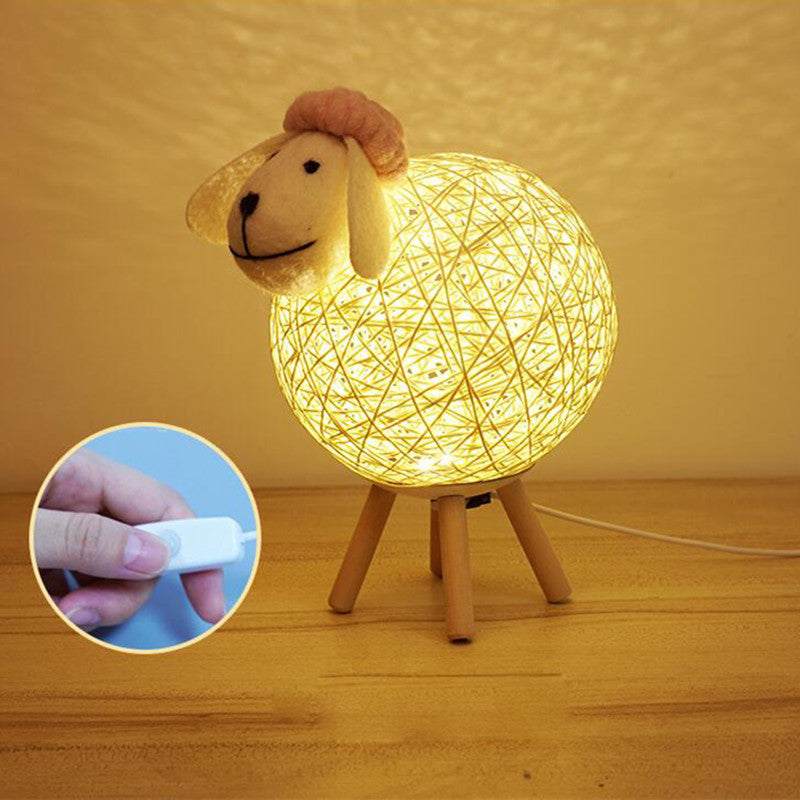 Handwoven LED Sheep Night Light with Remote Control for Bedroom Decor