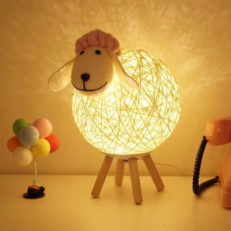 Handwoven LED Sheep Night Light with Remote Control for Bedroom Decor