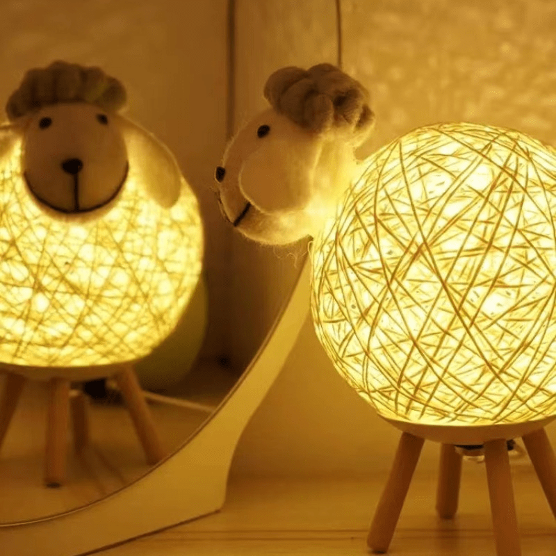 Handwoven LED Sheep Night Light with Remote Control for Bedroom Decor