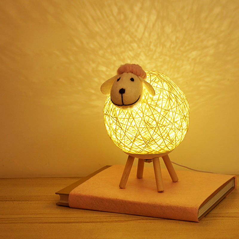 Handwoven LED Sheep Night Light with Remote Control for Bedroom Decor