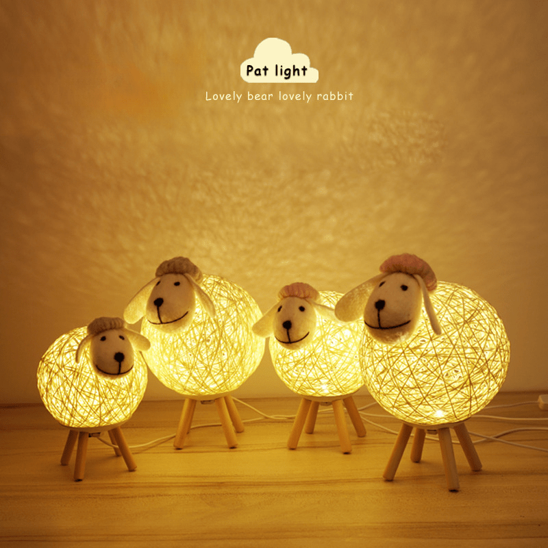 Handwoven LED Sheep Night Light with Remote Control for Bedroom Decor