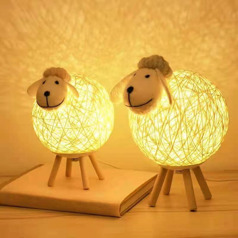 Handwoven LED Sheep Night Light with Remote Control for Bedroom Decor