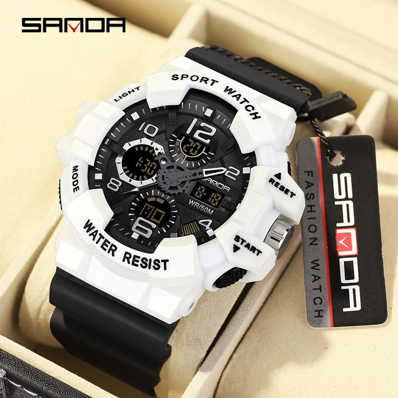 Men's Black Digital Sports Watch with Round Dial 5ATM Water-Resistant Shockproof Silicone Strap