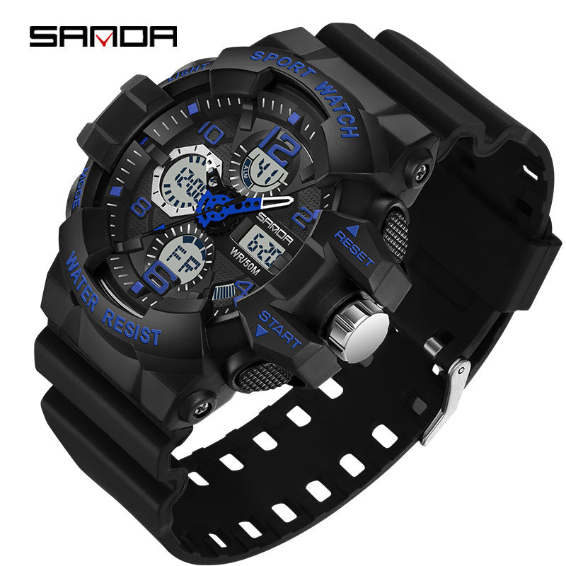 Men's Black Digital Sports Watch with Round Dial 5ATM Water-Resistant Shockproof Silicone Strap