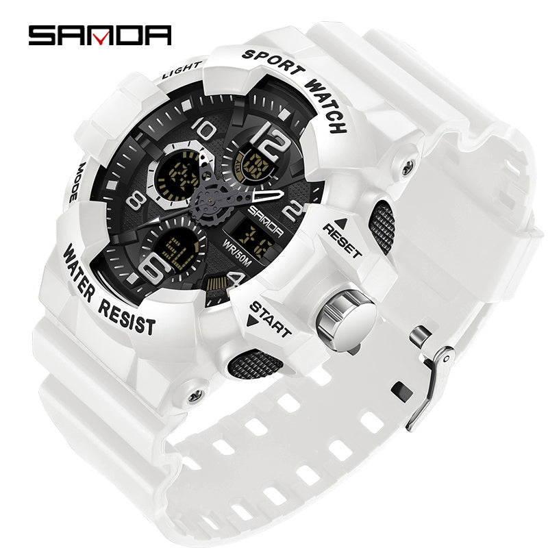 Men's Black Digital Sports Watch with Round Dial 5ATM Water-Resistant Shockproof Silicone Strap