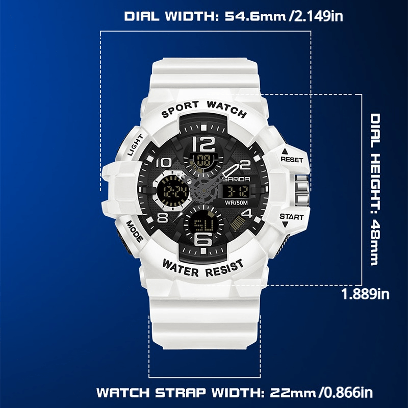 Men's Black Digital Sports Watch with Round Dial 5ATM Water-Resistant Shockproof Silicone Strap