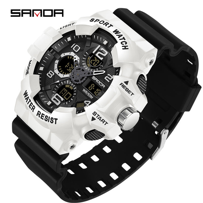 Men's Black Digital Sports Watch with Round Dial 5ATM Water-Resistant Shockproof Silicone Strap