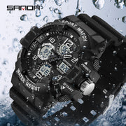 Men's Black Digital Sports Watch with Round Dial 5ATM Water-Resistant Shockproof Silicone Strap