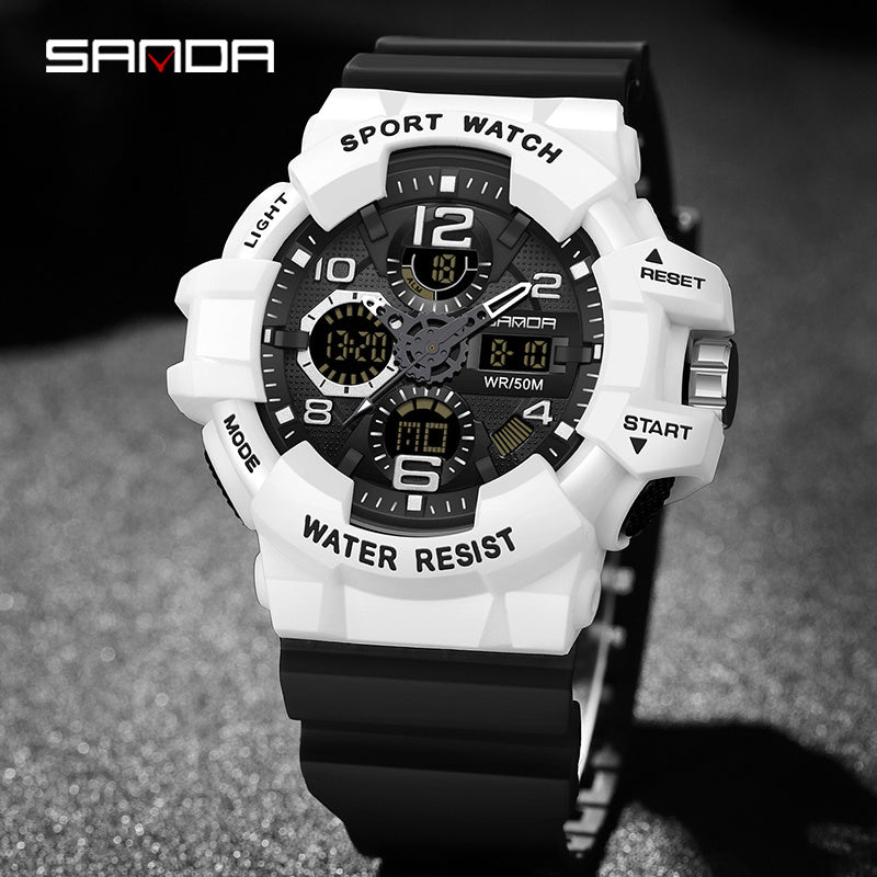Men's Black Digital Sports Watch with Round Dial 5ATM Water-Resistant Shockproof Silicone Strap