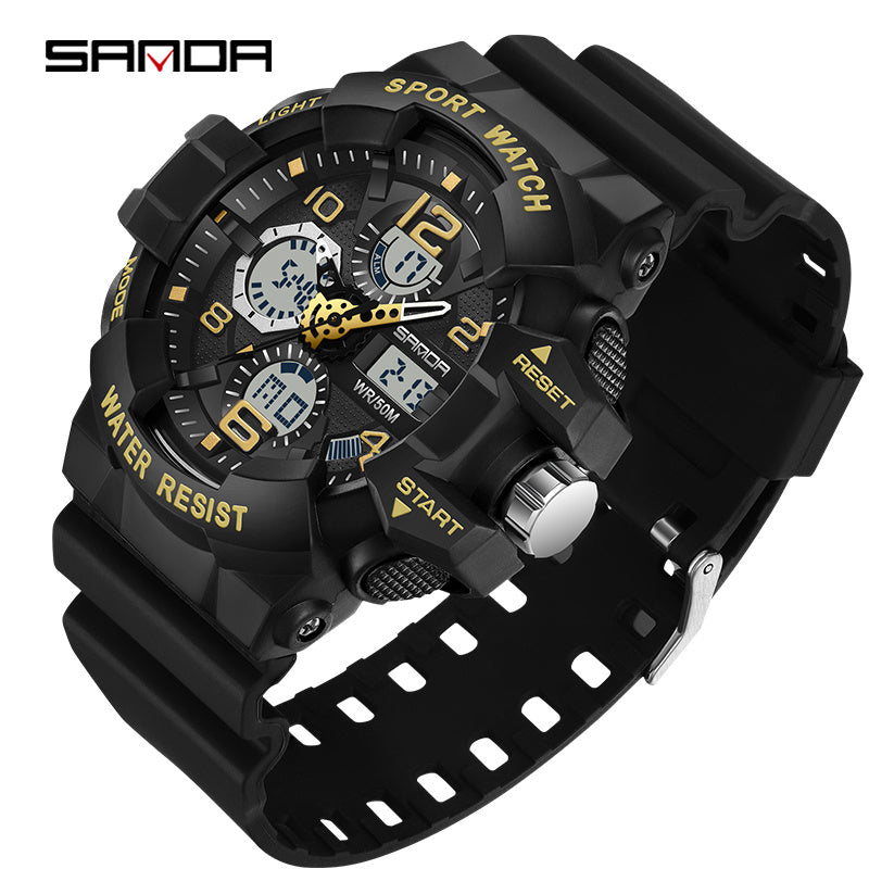 Men's Black Digital Sports Watch with Round Dial 5ATM Water-Resistant Shockproof Silicone Strap