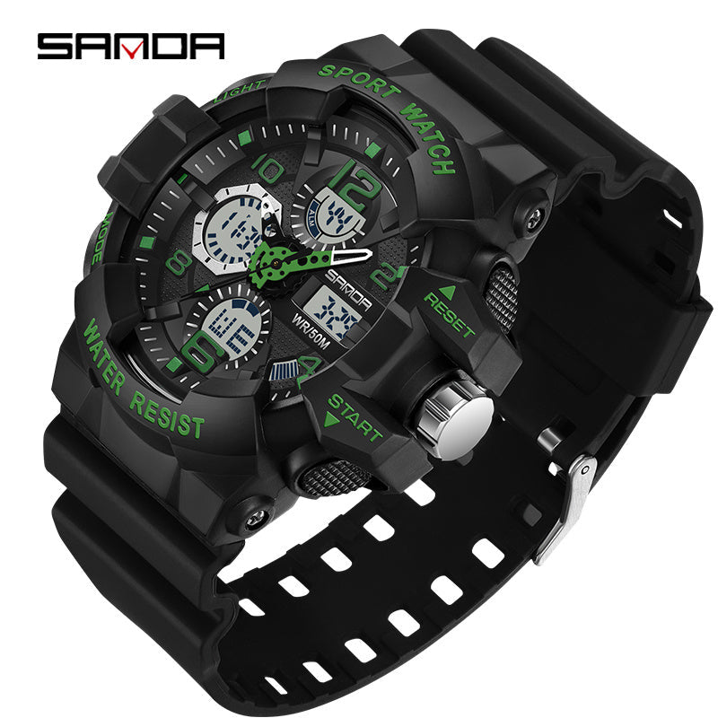 Men's Black Digital Sports Watch with Round Dial 5ATM Water-Resistant Shockproof Silicone Strap