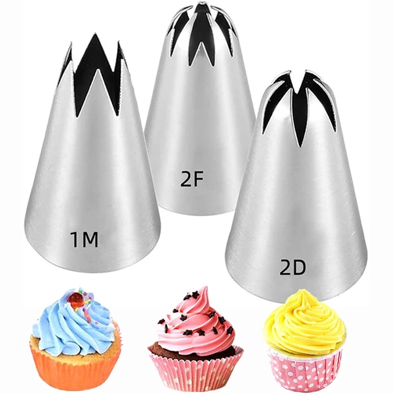 Set of 3 Large Icing Piping Tips for Cake and Cupcake Decoration