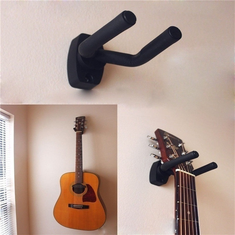 Black Guitar Wall Mount Hanger with Hooks and Picks for Acoustic Electric Bass Ukulele