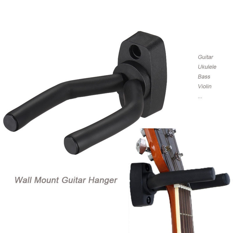 Black Guitar Wall Mount Hanger with Hooks and Picks for Acoustic Electric Bass Ukulele