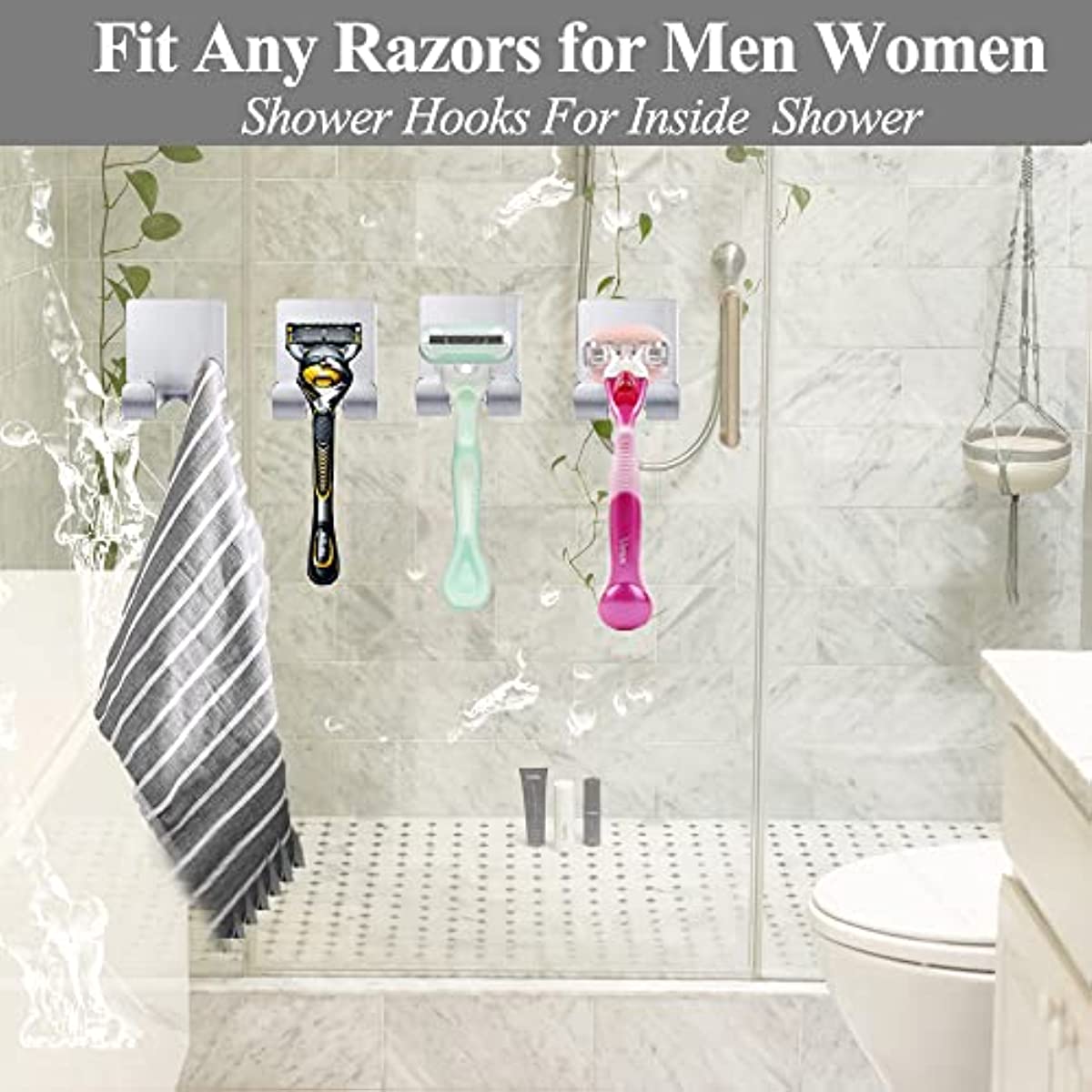 Stainless Steel Razor Holder Wall-Mounted Hooks for Bathroom Kitchen