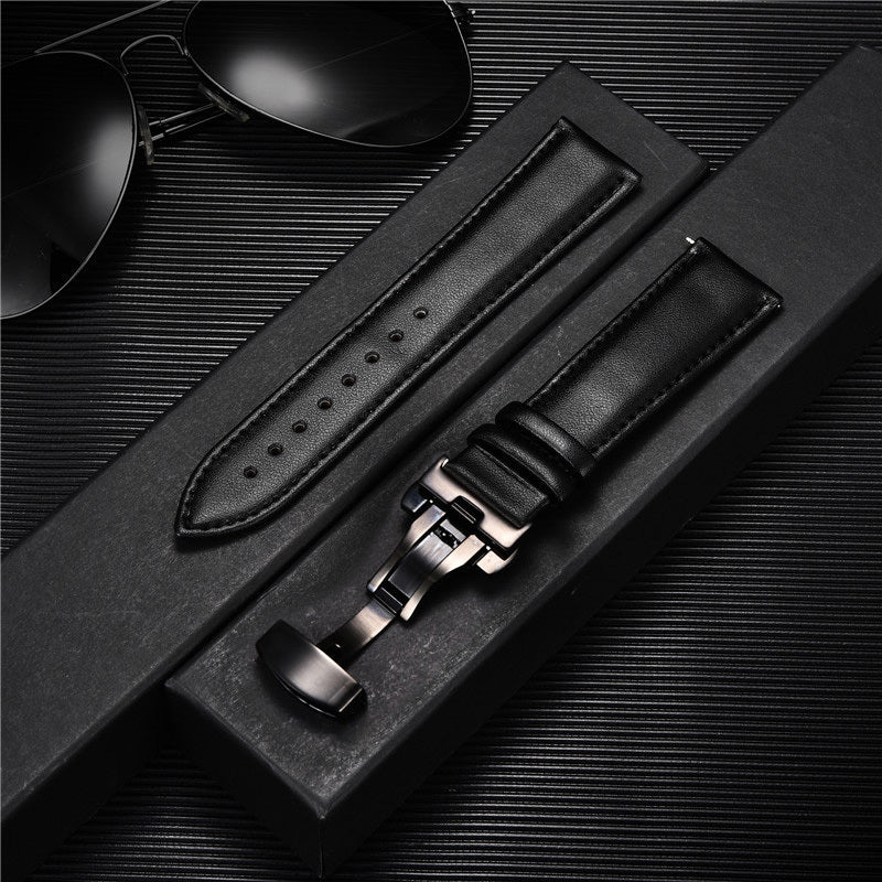 PU Leather Watch Strap with Automatic Butterfly Buckle, Various Sizes for Business or Gift