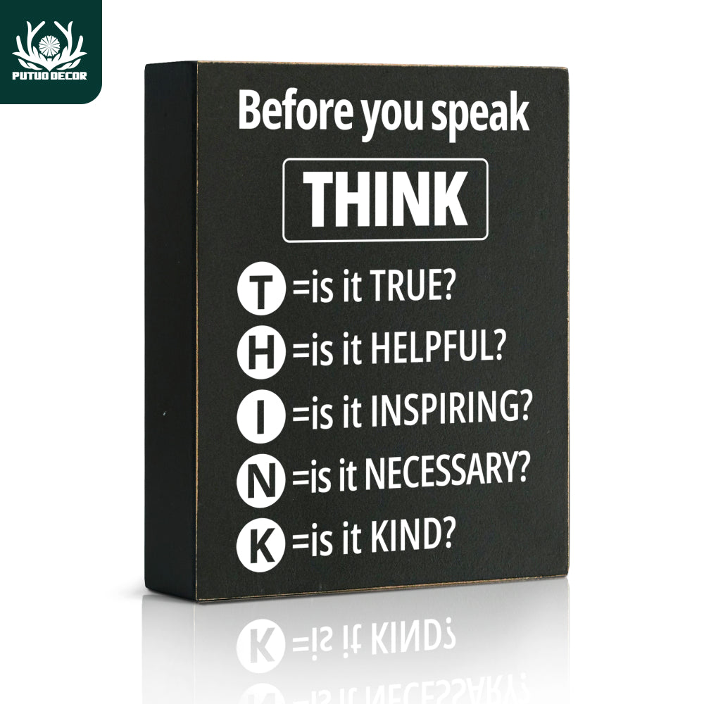 Wooden Box Sign Think Before You Speak Home Office Classroom Decor 12x15 cm