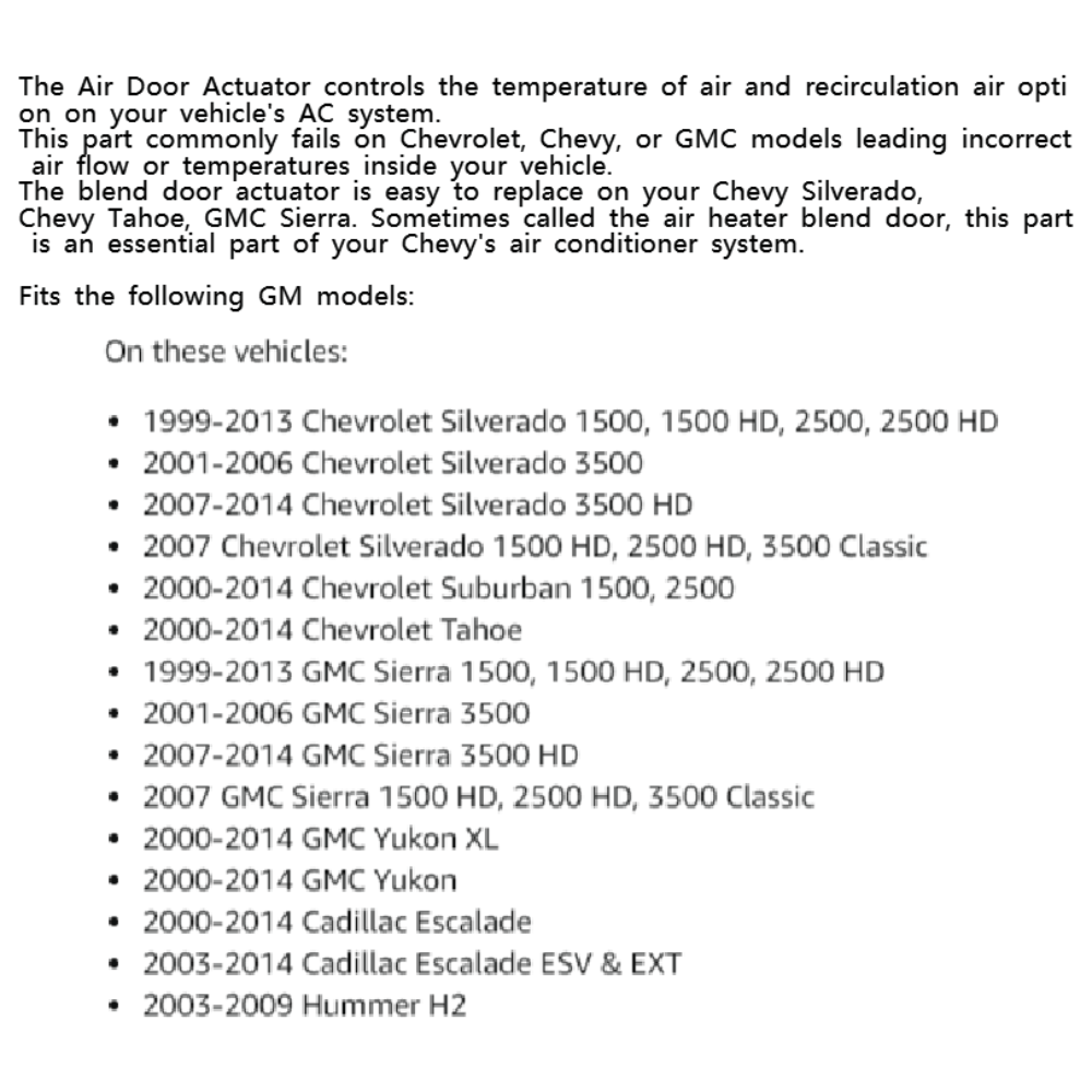 Chevrolet va GMC uchun avtomobil HVAC Blend Door aktuatorining o‘rnini almashtirish