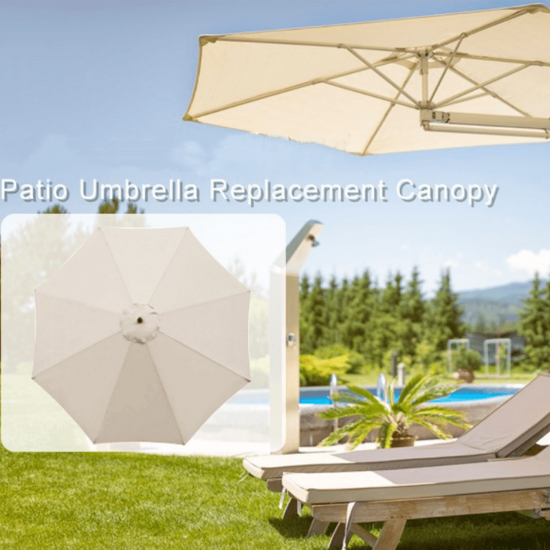 9.84ft Beige Waterproof UV-Resistant Patio Umbrella Canopy Replacement Cover