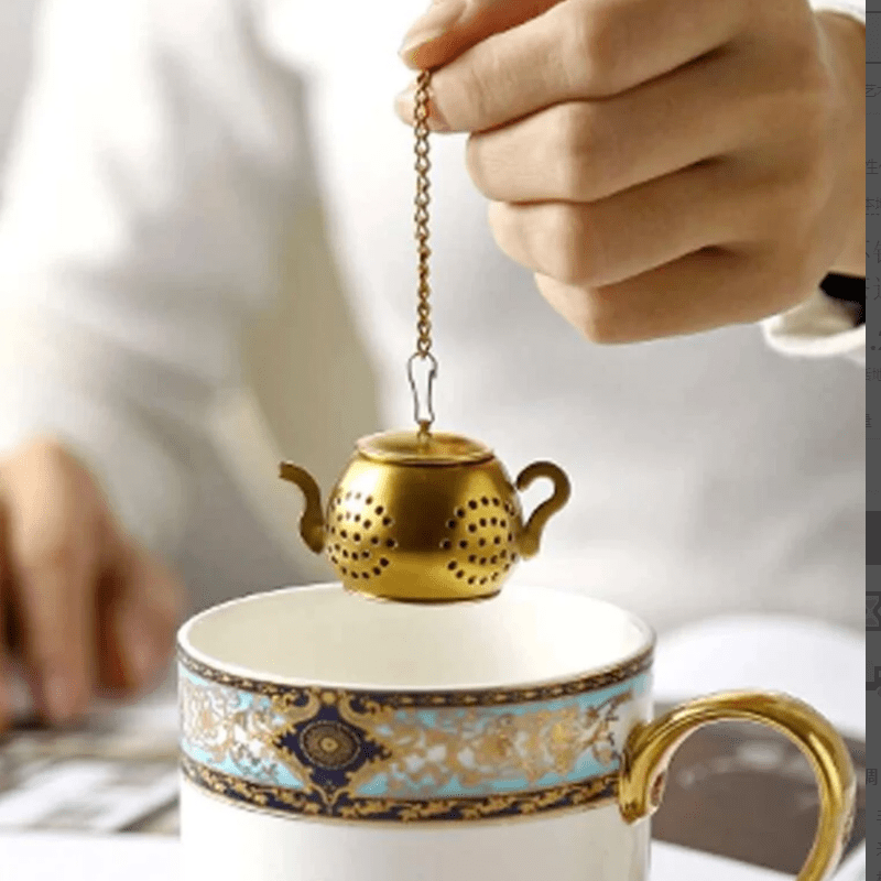 Colador de té dorado con infusor de malla de acero inoxidable para hojas de té sueltas