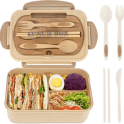 Caja de almuerzo beige Bento para adultos y estudiantes, a prueba de fugas, libre de BPA, con 3 compartimentos