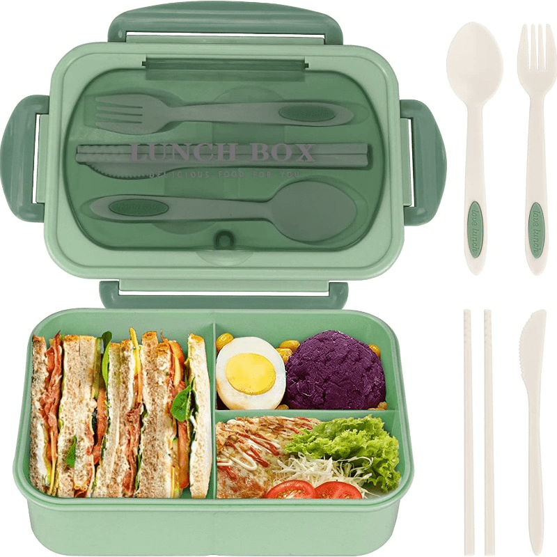 Caja de almuerzo beige Bento para adultos y estudiantes, a prueba de fugas, libre de BPA, con 3 compartimentos