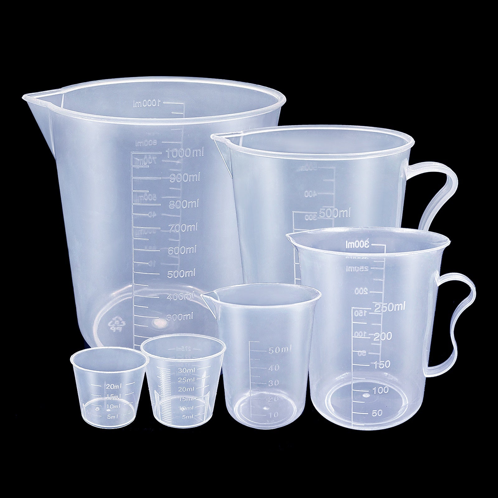 Set of 6 Clear Plastic Measuring Cups Liquid Jugs with Pour Spout Kitchen Essential