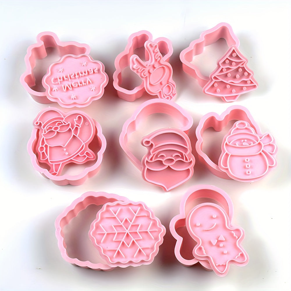 Set of 8 Christmas Cookie Stamp Tools with Snowflake Snowman Deer Santa Tree