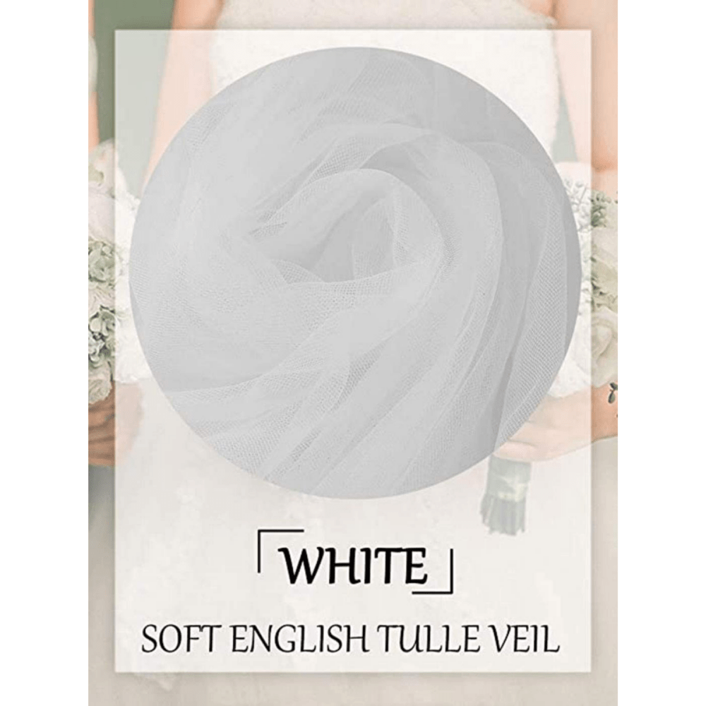 White Black Tulle Bridal Veil with Comb Single Tier for Weddings