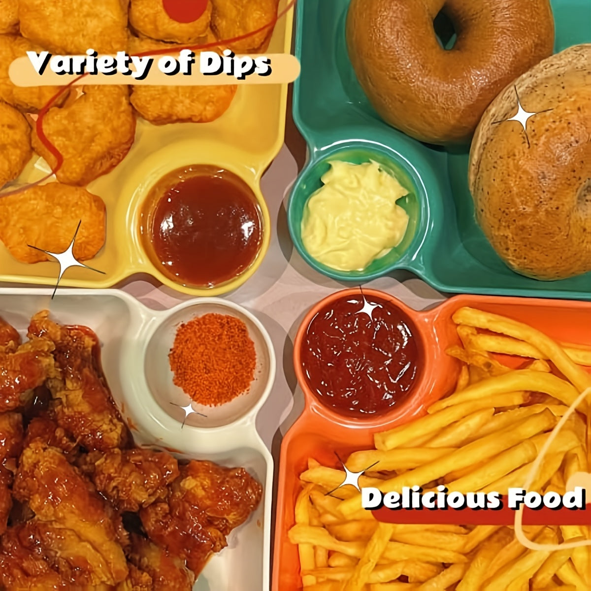 4-Piece Plastic Serving Platter Set Food-Safe Snack and Appetizer Trays