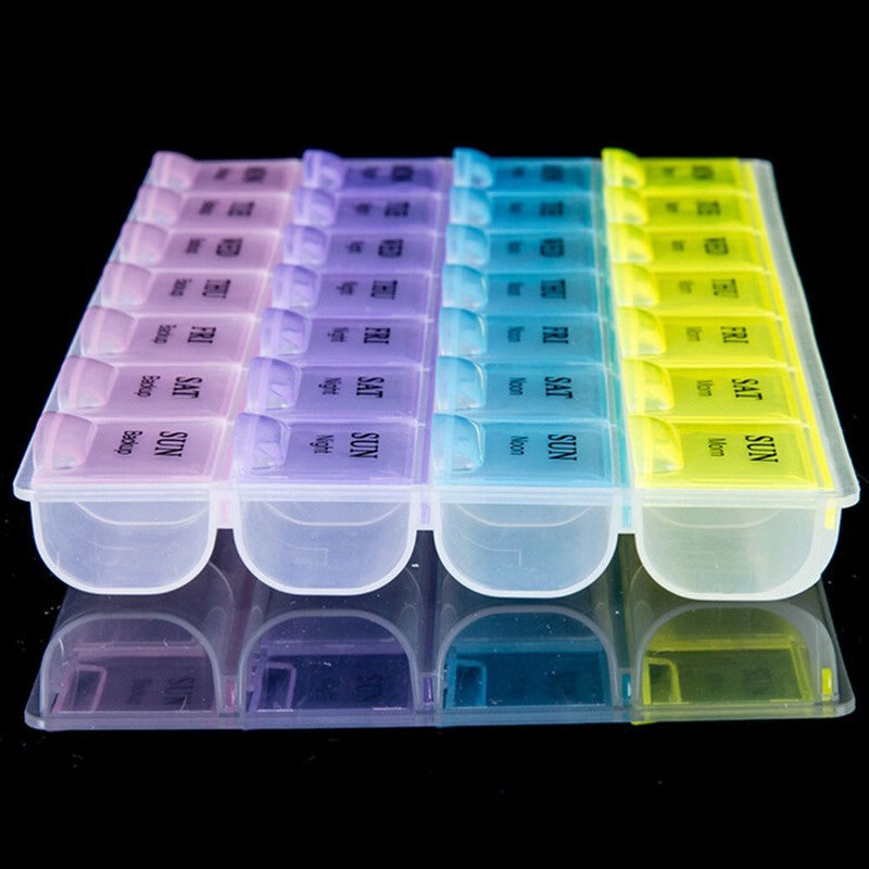 Colorful 4-Week Pill Organizer Compact 28-Compartment Medicine Box