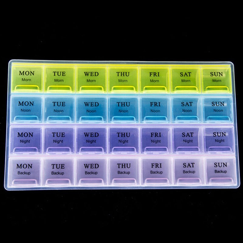Colorful 4-Week Pill Organizer Compact 28-Compartment Medicine Box
