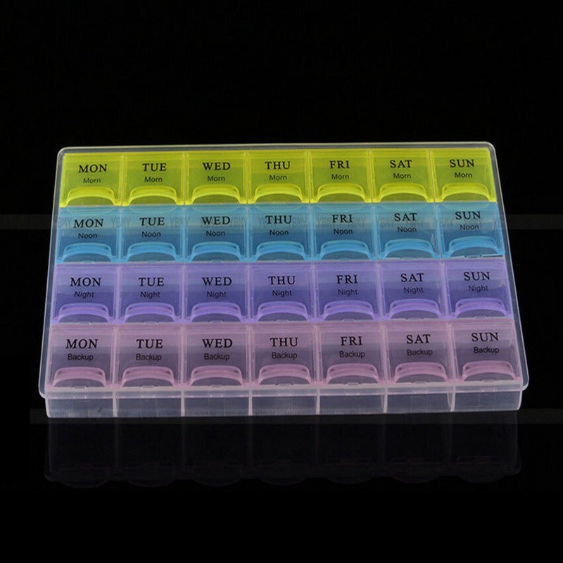 Colorful 4-Week Pill Organizer Compact 28-Compartment Medicine Box