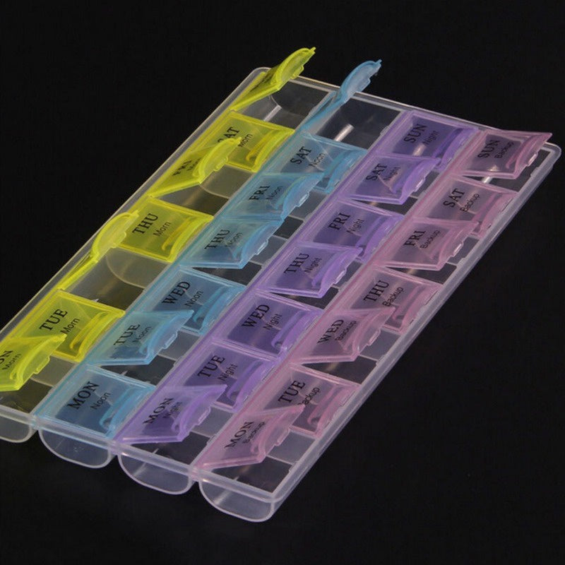 Colorful 4-Week Pill Organizer Compact 28-Compartment Medicine Box
