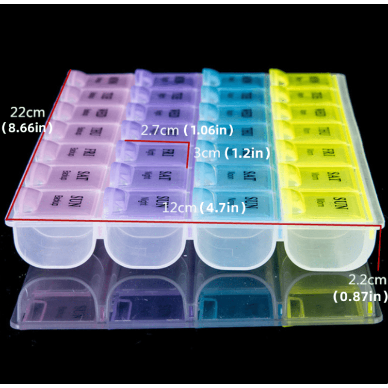 Colorful 4-Week Pill Organizer Compact 28-Compartment Medicine Box