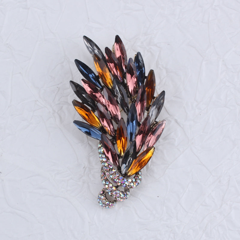 Women's Crystal Wheat Flower Brooch Rhinestone Lapel Pin for Jackets and Blazers