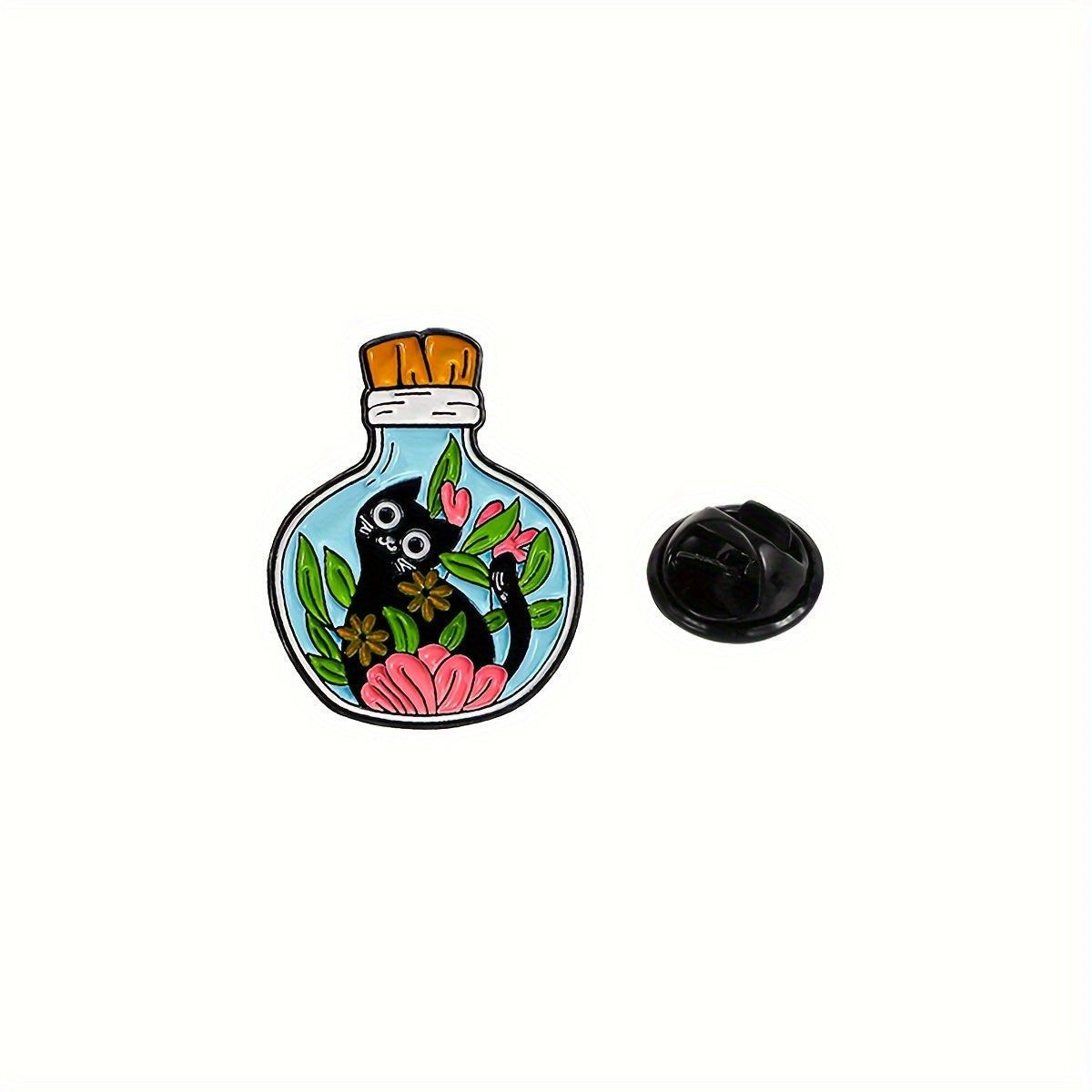 Cartoon Cat Bottle Brooch Enamel Pin Personalized Jewelry Gift